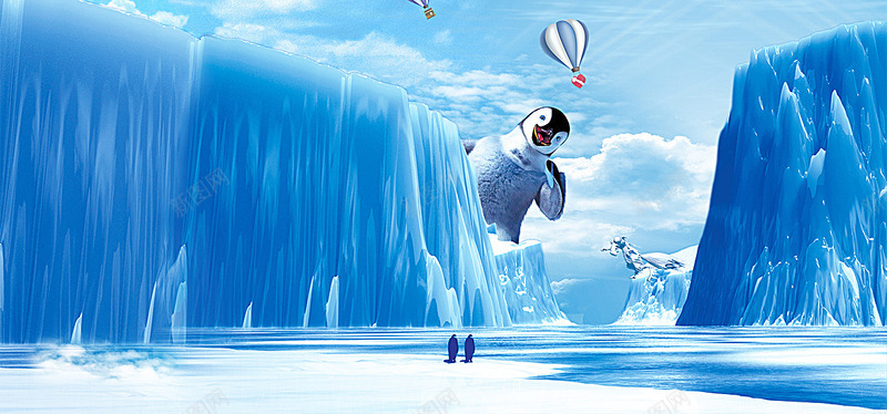大气企鹅南极冰雪海报banner卡通童趣手绘图库网背景