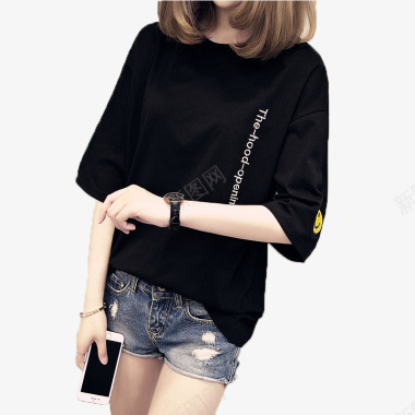 短袖T恤女2020新款夏季韩版休闲字母七分袖宽松百图标