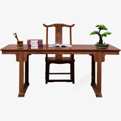 红木家具鸡翅木画案中式写字桌书桌实木书法桌书房办公素材