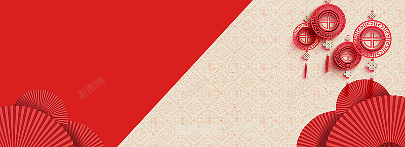 天猫年货节中国风大气时尚红色女装海报空间场景几何空背景