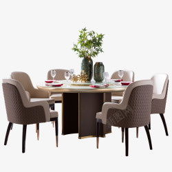 实木餐台卫诗理欧式实木餐桌餐台餐厅家用现代美式圆餐桌椅组合高清图片