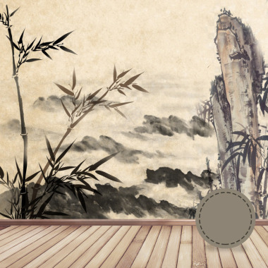 古风中国风水墨水彩手绘花卉龙竹子金鱼毛笔桃花荷花山背景