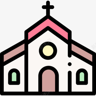 教堂复活节32日线性颜色图标