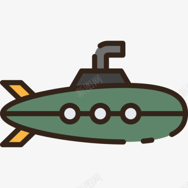 潜艇军用73线性颜色图标
