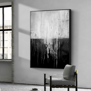 油画手绘抽象黑白瀑布现代客厅沙发墙装饰画走廊玄关卧背景
