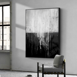 瀑布旁装饰画油画手绘抽象黑白瀑布现代客厅沙发墙装饰画走廊玄关卧高清图片