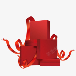 可商用中国红喜庆节日手绘写实礼盒装饰图案素材