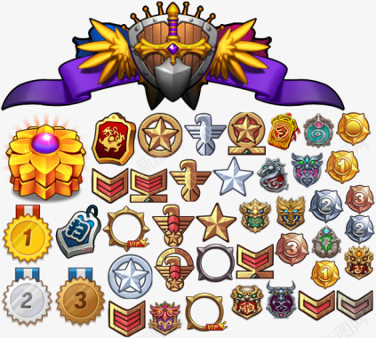 手游游戏UI设计常用徽章皇冠等级图腾勋章图标淘宝北图标