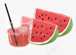 手绘卡通夏日冰爽西瓜夏季美味水果插画西瓜果汁西瓜汁素材