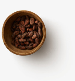 俯视菜板巧克力俯视木碗巧克力豆可可豆素材