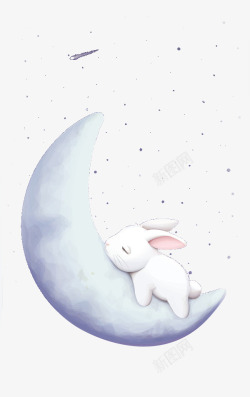 睡在月亮上的兔子素材