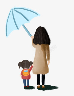 母亲节雨中的妈妈和孩子免扣图素材