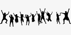 男女性人跳侧影集团男女性人类快乐幸福欢乐跳跃激动情感感情高清图片