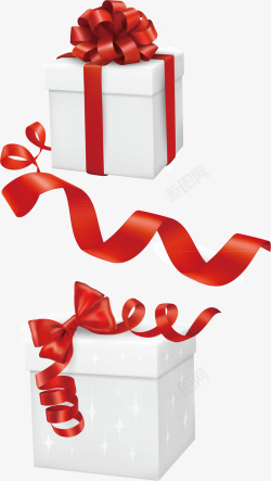 00141白色的礼品盒上面装饰着红色的彩带素材
