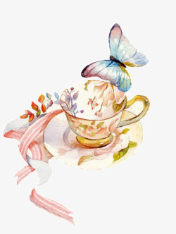 手绘欧式茶杯透明装饰素材