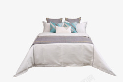 主卧室现代简约样板房间床上用品青色小清新软装床品主卧室内高清图片