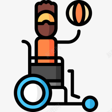 轮椅篮球活跃生活方式43线性颜色图标