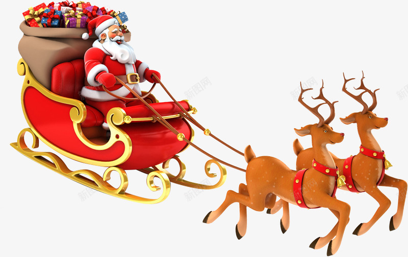 圣诞老人雪橇训麋鹿png免抠素材_新图网 https://ixintu.com 圣诞老人 雪橇 麋鹿