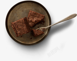 俯视盘子碟子巧克力块叉子素材