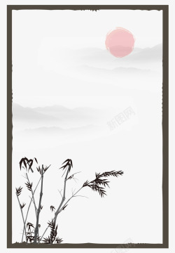 竹子山水中国风水墨边框素材