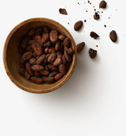 俯视菜板巧克力俯视木碗巧克力豆可可豆素材