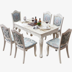 欧式大理石餐桌椅组合简约现代小户型长方形实木饭桌餐素材