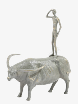 中式复古金属人物雕塑纯铜牛摆件素材