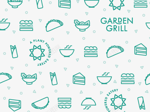 花园烧烤点2模式餐厅矢量图标排版插图徽标品牌图标