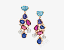 绚彩珍宝绚彩珍宝耳环以坦桑石红碧玺海蓝宝石和珍珠营素材