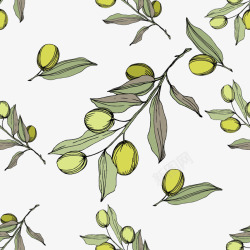 手绘水彩橄榄绿叶无缝拼接图案素材