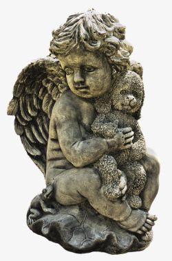 数字天使小天使坐在孩子们玩具熊翼陶瓷风化女性锈德卡素材