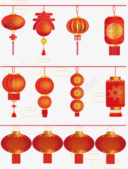 手绘中国风灯笼中国结喜庆装饰可商用素材