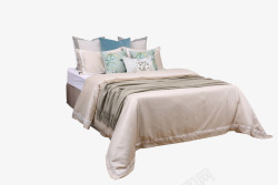 现代新中式样板房间床上用品蓝绿色中国风软装床品多件素材