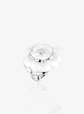 CAMLIA系列18K白金戒指镶嵌一颗圆形钻石和白图标