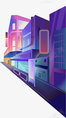 蓝紫色城市科技双十一购物狂欢节广告宣传中文主图图标图标