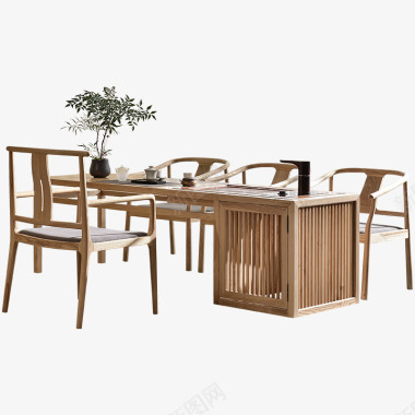 新中式茶桌椅组合简约禅意茶艺桌办公室泡茶桌方形实木图标