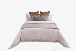 现代新中式样板房间床上用品搭配简约咖啡色软装床品室素材