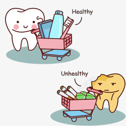卡通健康和不健康的牙齿素材