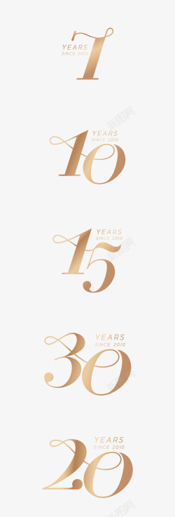 二十年周年的插图金色彩带周年数字字体矢量插图高清图片