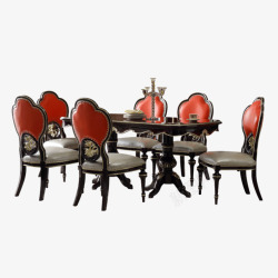 新古典餐厅储物柜卫诗理家具ON新古典真皮餐桌椅组合美式餐厅雕花实木高清图片