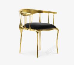 时尚轻奢手工全铜金属电镀金色有扶手餐椅个性复古书房素材