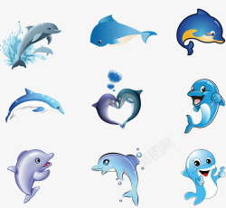 可爱蓝色海豚插画素材