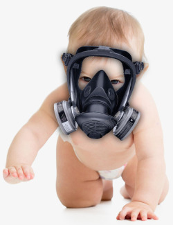 戴面罩的婴儿污染素材