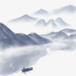中国风水墨山水晕染远山风景山峰国画山水画黑白色雾气素材