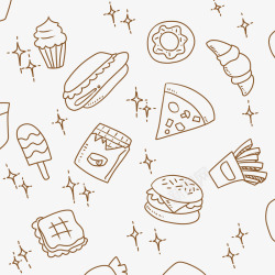 汉堡披萨薯条线稿卡通可爱素材