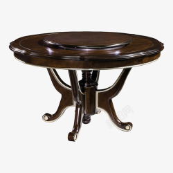 饭桌格样美式轻奢实木餐桌椅组合圆桌饭桌家用圆形餐桌胡桃高清图片
