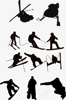 滑雪极限运动剪影素材