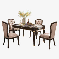 中式餐桌椅美式轻奢实木餐桌椅组合现代简约新中式饭桌家用吃饭桌高清图片