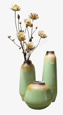 陶瓷制墨绿色陶瓷制花瓶花卉装饰摆件干花陶瓷制作高清图片