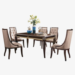 饭桌美式轻奢实木餐桌椅组合家用吃饭桌子饭桌长餐桌一桌四高清图片